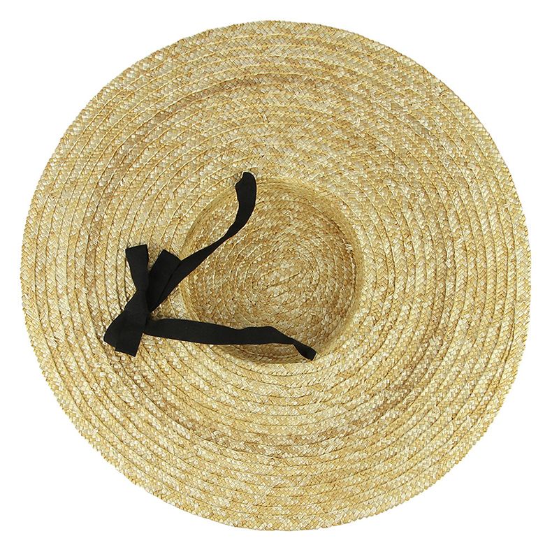 Strohhut Mit Breiter Krempe Für Frauen Langes Band Damen Strand Hut Sommer Sonnenblende Kappe Flache Oberseite Große Krempe Krawatte Stroh Strohhut_voghion.com