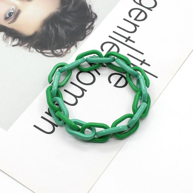 Pulsera elástica de aleación exagerada con combinación de anilla en O y cadena cubana de color caramelo, moderna y colorida_voghion.com