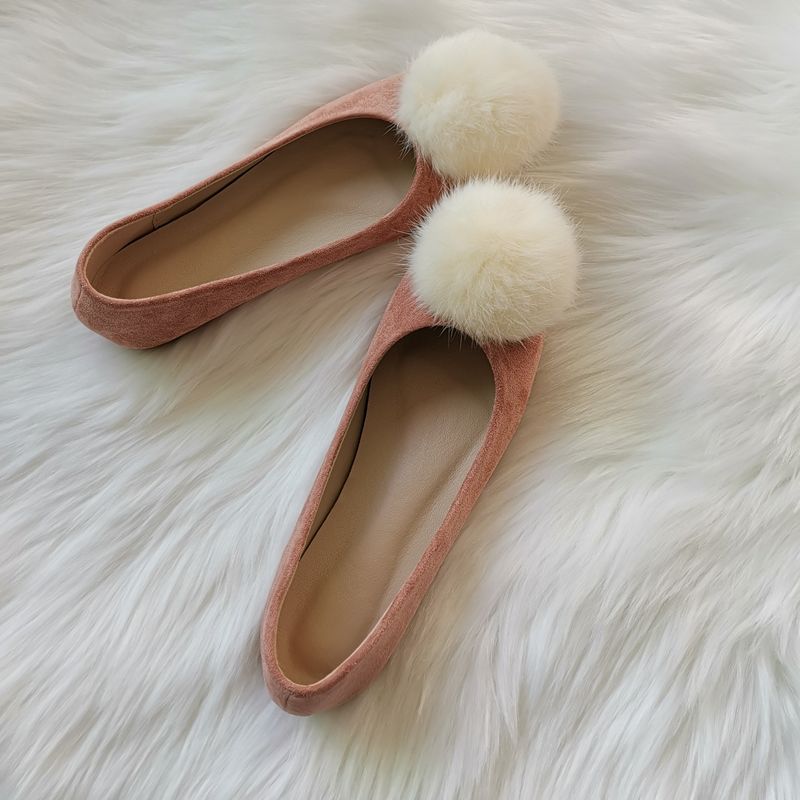 Herbst All-Match und süße Damen Runde Zehen Pelz Ball sanfte Ballerinas weiße Fee Schuhe_voghion.com