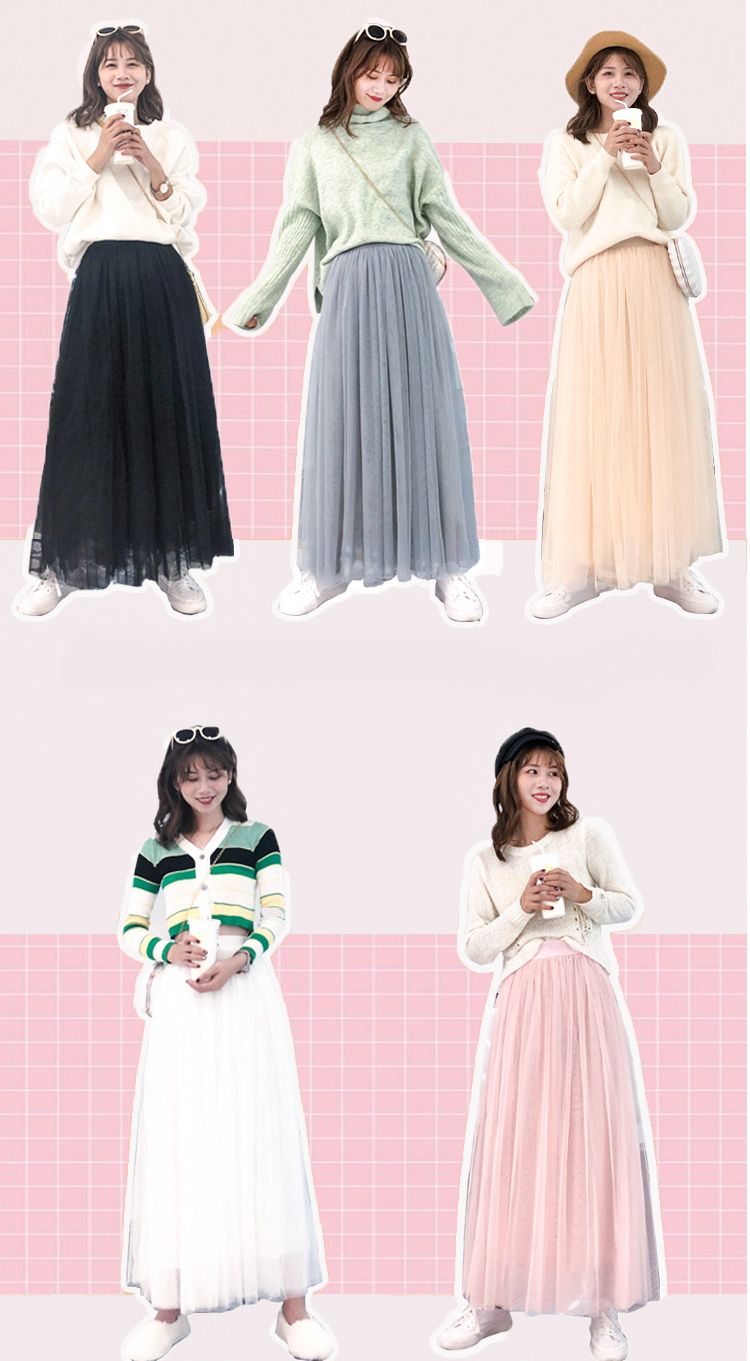 K Middellange A-lijn geplooide tule rok met hoge taille voor een slanke en veelzijdige look_voghion.com