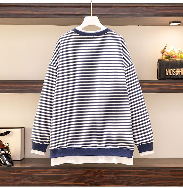 Women's round neck striped patchwork long sleeve sweatshirt_voghion.com