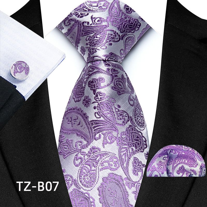 Set de costum de nuntă bărbătesc cu model paisley, cravată și batistă de buzunar, cu manșete_voghion.com