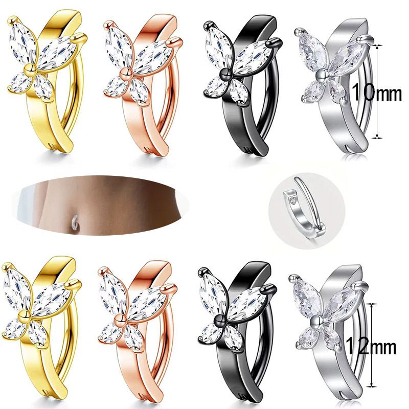 Piercing per ombelico, semplice anello a farfalla in acciaio inossidabile con zirconi, per uomo e donna, in saldo transfrontaliero_voghion.com