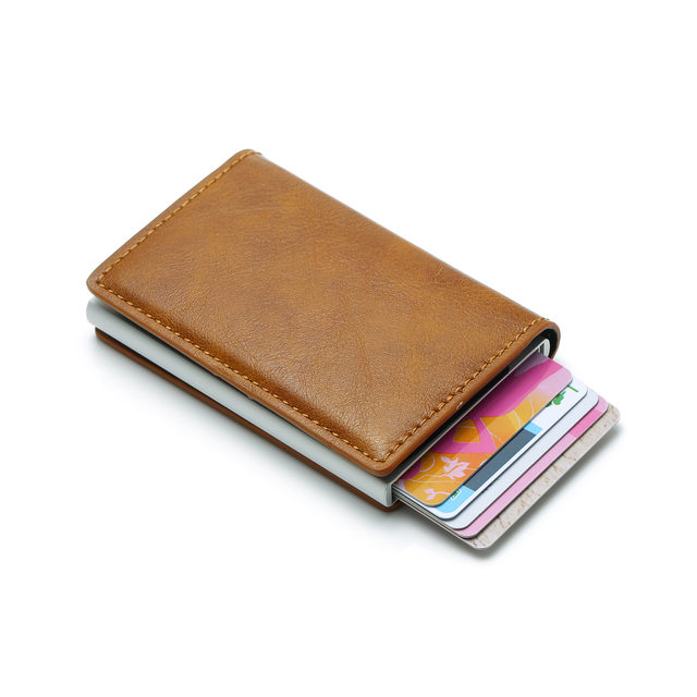 Nuevo Mini tarjetero para hombre, billeteras de fibra de carbono Rfid de cuero negro, Mini billetera delgada, monedero pequeño, monederos para hombre_voghion.com
