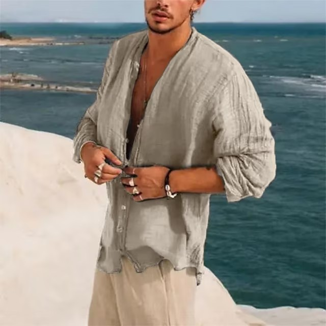 Summer Men's Beach Thin Youth Casual Sun Protection Thin Long Sleeved Shirt_voghion.com
