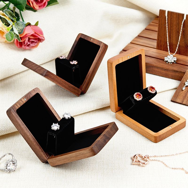 Ring Earring Rotating Display Black Walnut Wooden Storage Hand Jewelry Box_voghion.com