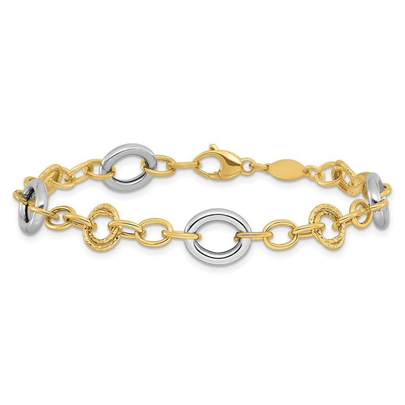 14K Two-tone Fancy Circles Cable Link Bracelet_voghion.com
