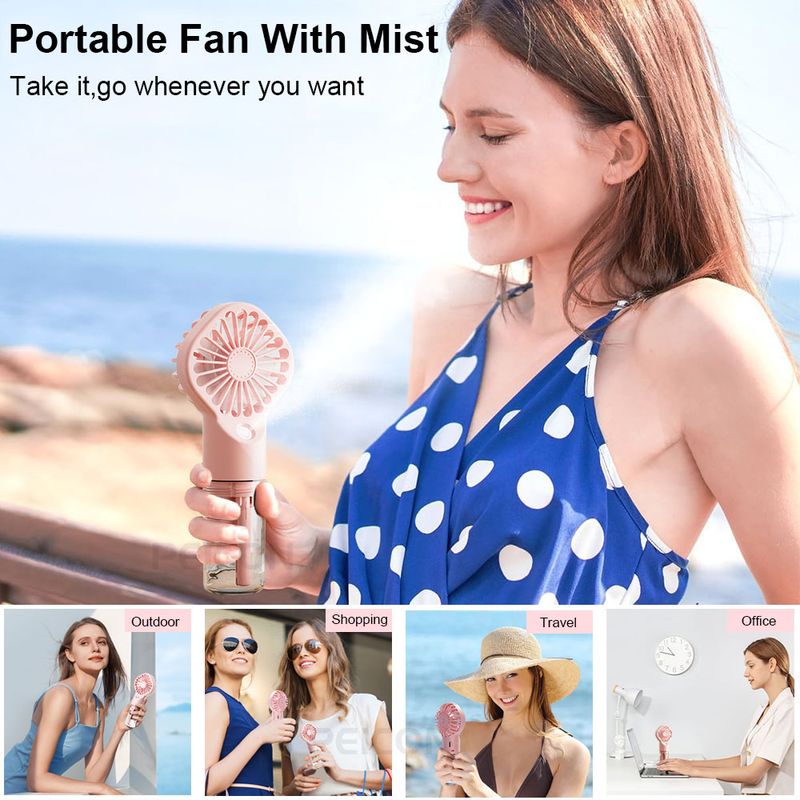 Portable Handheld Mini Humidifier 4 Speeds Powerful Wind USB Rechargeable Water Spray Mist Outdoor Small Fan_voghion.com