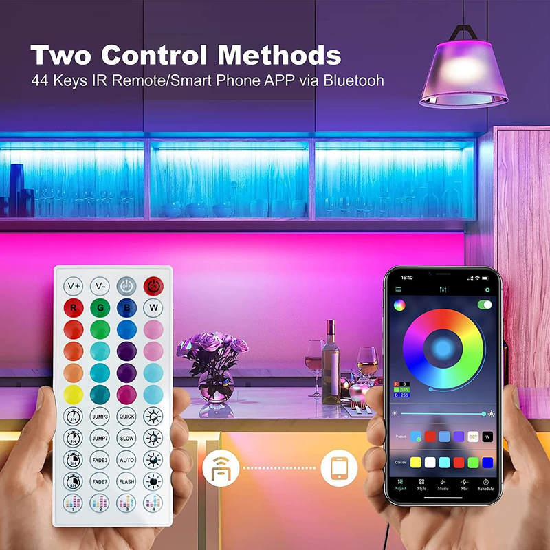 Juego de tiras de luces LED de 24 V, autoadhesivas, 3535 RGB, con música y Bluetooth, 44 teclas_voghion.com