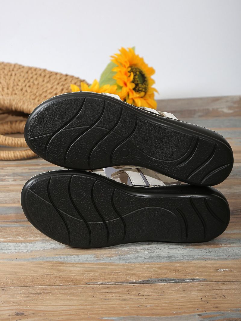 Sandali con bocca di pesce in velcro, larghi e piatti, casual, antiscivolo, per donna, 2024, nuovi, tinta unita_voghion.com