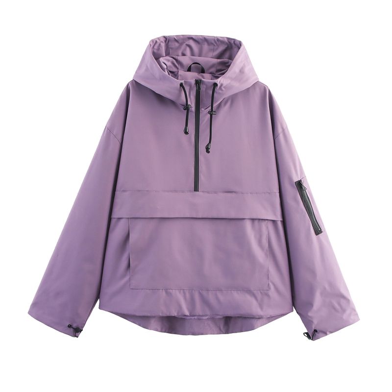 Women's Casual Hooded Jacket - Lightweight Polyester Windbreaker With Zip-Up Front, Loose Fit For Outdoor & Daily Wear_voghion.com