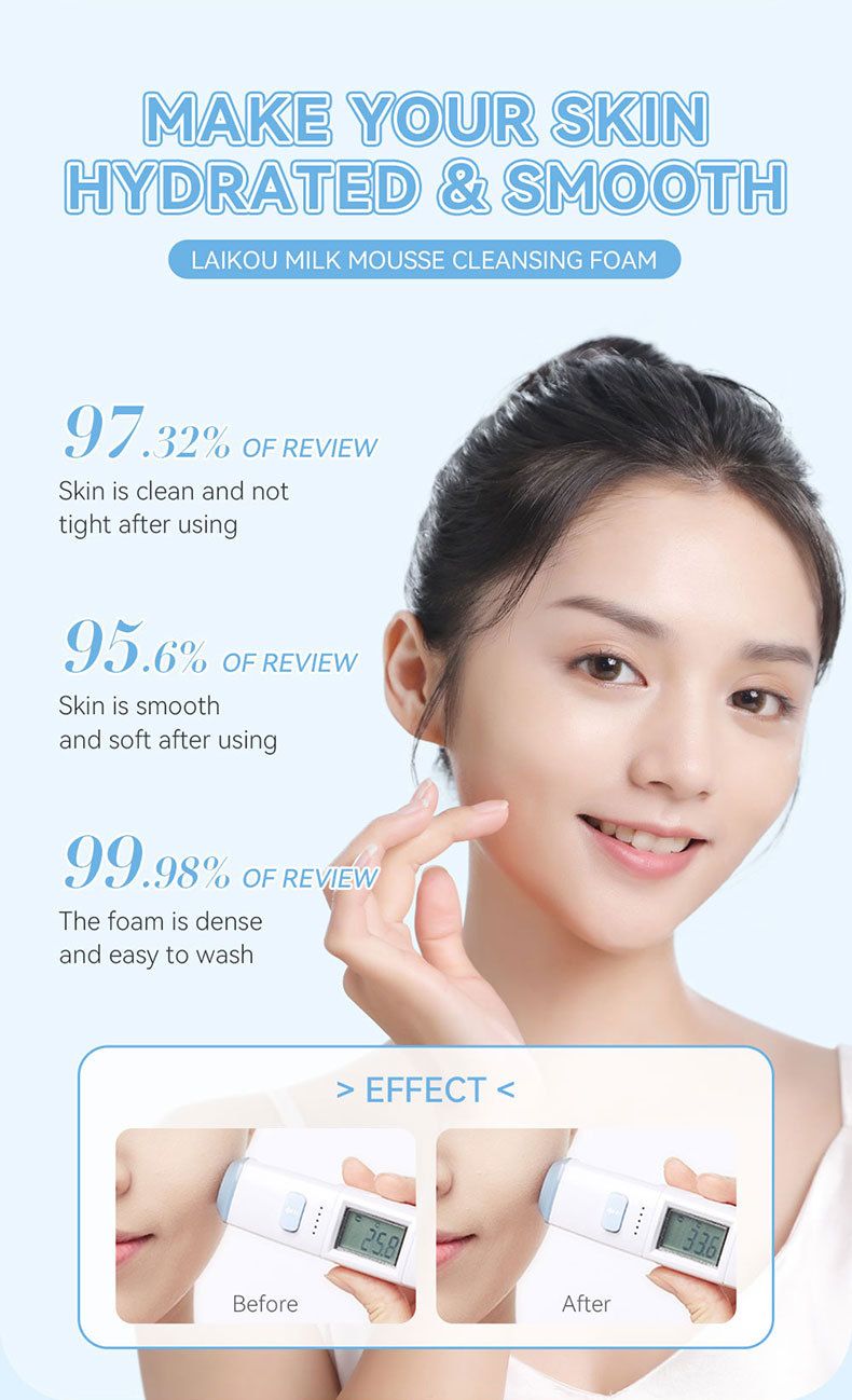 Mousse detergente al latte LAIKOU 120 ml Prodotti per la cura della pelle dei pori di pulizia all'ingrosso Gamberetti_voghion.com