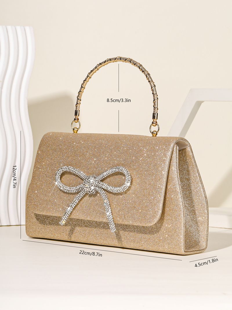 Nuova borsa a mano con fiocco tempestato di diamanti e glitter in polvere, borsa da donna per banchetti alla moda e semplice_voghion.com