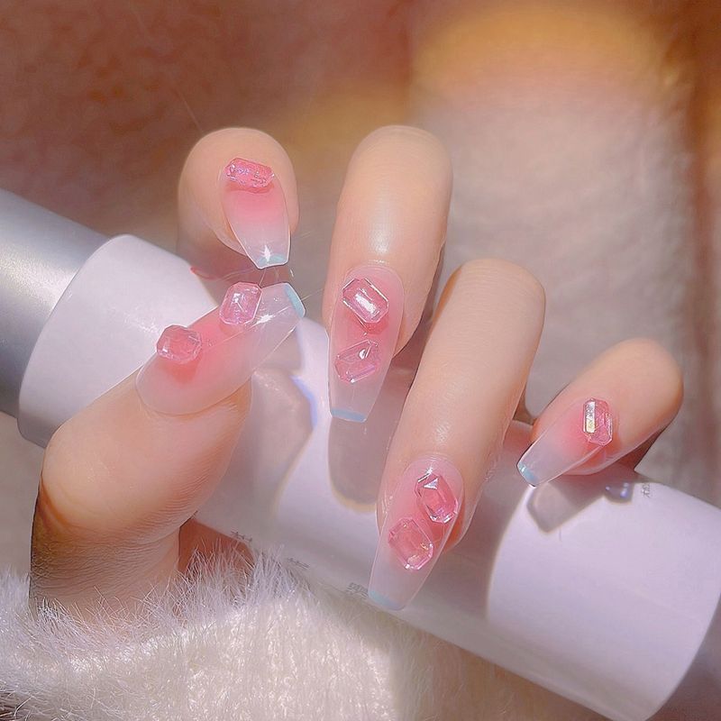 Blush em pó curto Hot Rock Candy Sugar Manicure Finished Fairy Sweet Square Diamond Wear Nail Enhancement Y53_voghion.com