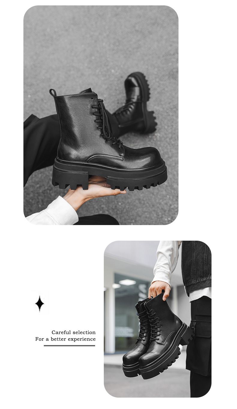 Retro Dickbesohlte Erhöhung Werkzeug Outdoor Wandern Schnürstiefel Martin Herren_voghion.com