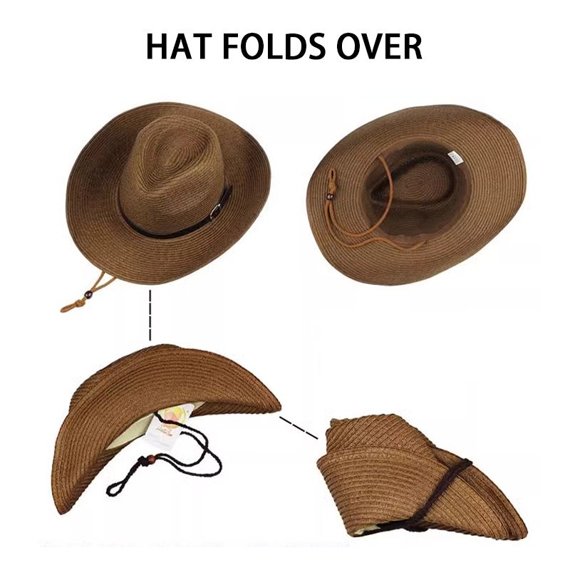 New Arrivals Summer foldable big head circumference beach large brim straw outdoor men's sun hat_voghion.com