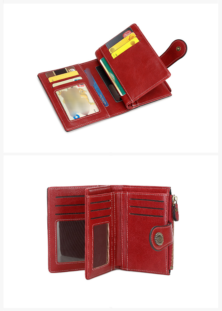 New RFID Anti-theft Brush Women's Wallet Multi Card Buckle Wallet European And American Fashion Short Zipper Wallet_voghion.com