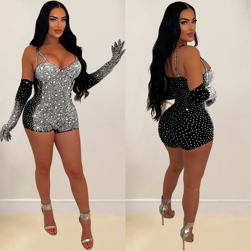 Women's Clothing Fashion women's solid color gauze press drill through shorts jumpsuit_voghion.com