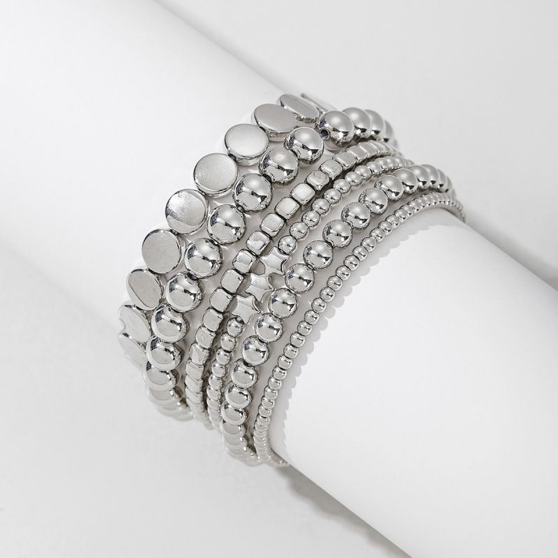 Schmuck Handgefertigtes Fußkettchen mit geometrischen Perlen aus Legierung, sechsteiliges Set_voghion.com