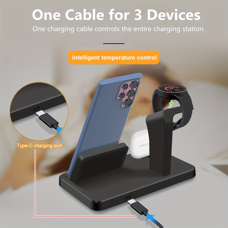 Ladestation Android Mobiltelefon Flere Enheder 3 I 1 Hurtig Opladningsstativ_voghion.com