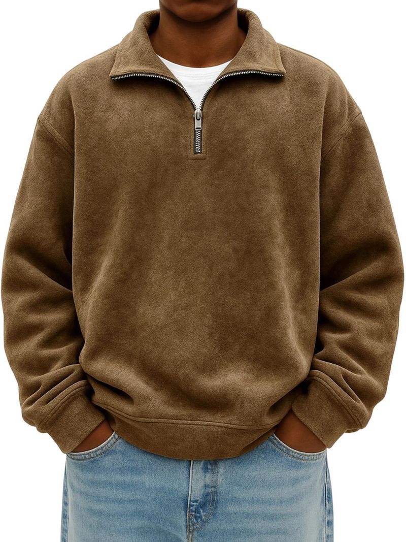 Herren-Sweatshirt mit halbem Reißverschluss – Winter-Langarmpullover aus Baumwolle mit Stehkragen (S-5XL, 400 g/m², 12 Farben)_voghion.com