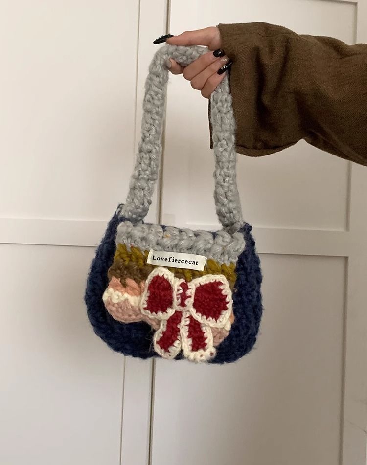 Versione coreana della borsa a tracolla da donna in lana con fiocco dolce_voghion.com