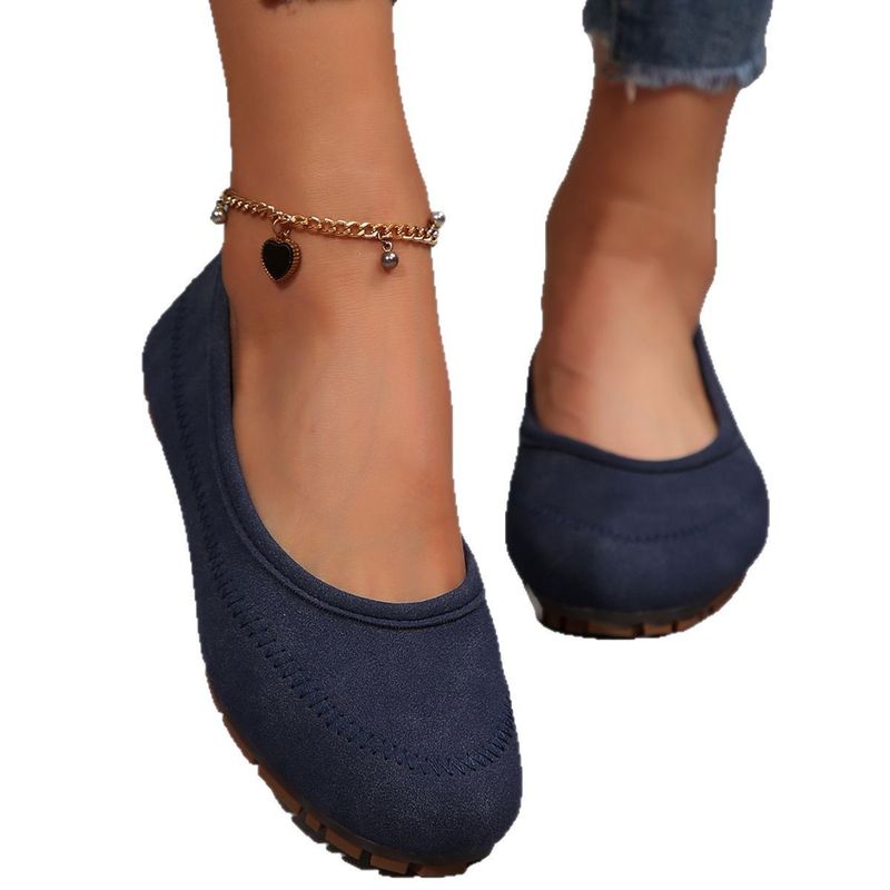 2025 Spring/Summer Large Flat Bottom Suede Round Head Foot Set, Shallow Mouth Fashionable Versatile Shoes For Outer Wear_voghion.com
