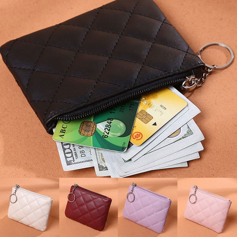 Unisex portfel na monety breloczek PU skóra Zip moda mała torebka pieniądze projektant diamentowy wzór krótka portmonetka na drobne portmonetki_voghion.com