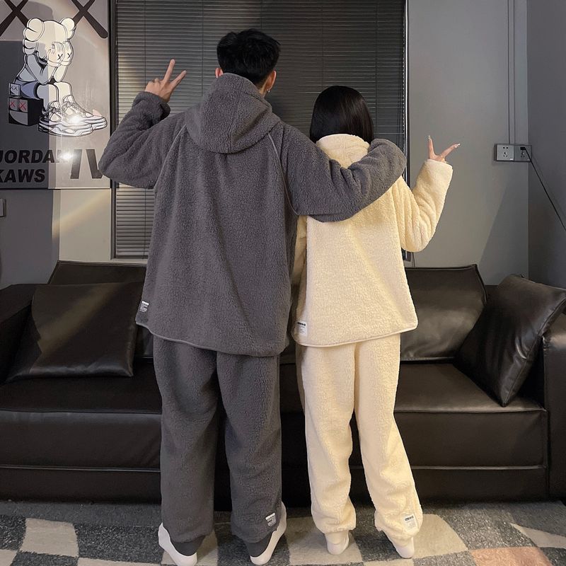 2024 Winter Velvet Couple's Long Hairy Hooded Zipper Simple and Elegant Multi Color Women's Pajamas Home Clothes Can be_voghion.com