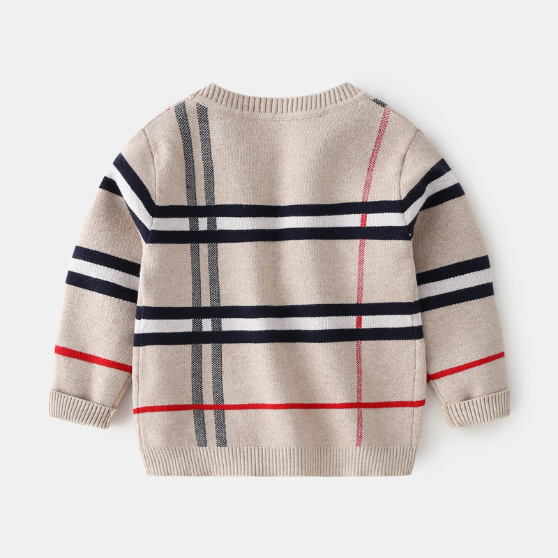 Herfst kinderkleding jongens geruite jacquard trui kinderen afneembare kraag nep tweedelige kerngesponnen garen trui trui_voghion.com