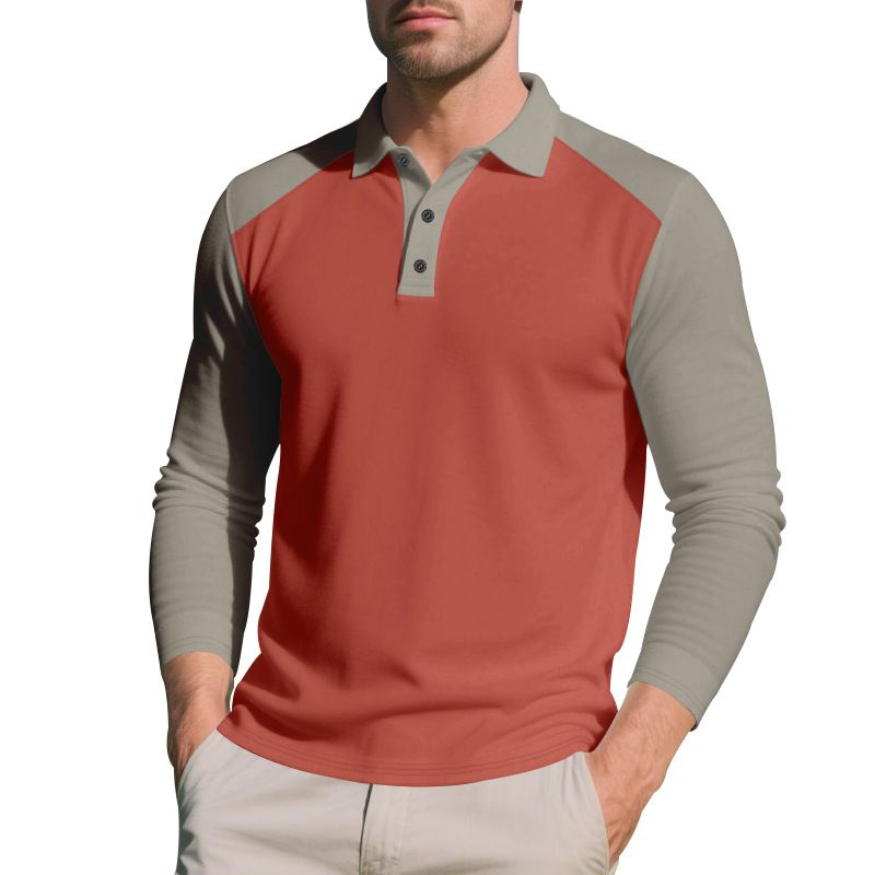 Camicia a maniche lunghe con risvolto e bottoni, casual, da golf, autunnale, da uomo, in tinta unita_voghion.com