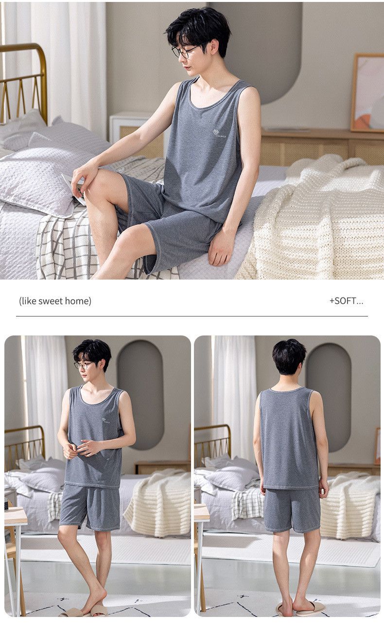 Men's Pajamas Summer Modal Vest Sleeveless Suit New Casual Loose Plus Size Can Be Worn Outside Loungewear_voghion.com