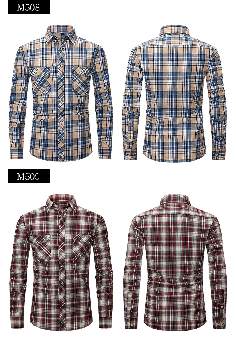 Man's clothing Men's woolen plaid shirt Large size slim fashion long-sleeved shirt for men_voghion.com