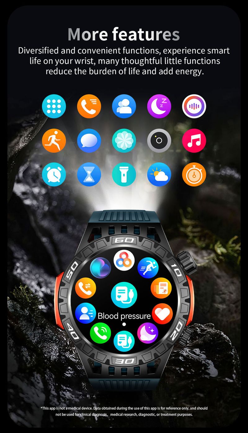 Bluetooth Aramalar ve Gelen Aramalar İçin Pusula ve El Feneri Özellikli HT22 Akıllı Saat Açık Hava Sporları_voghion.com