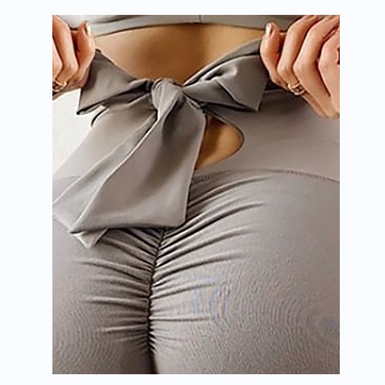 Pantaloni da yoga da yoga da donna con stampa multicolore antirughe sull'anca, dimagranti a vita alta, con fiocco elasticizzato_voghion.com
