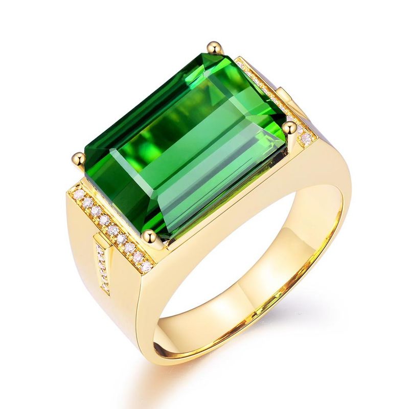 Neuer dominanter, vergoldeter, mit Smaragd eingelegter rechteckiger Ring, Herren-Wohnring_voghion.com