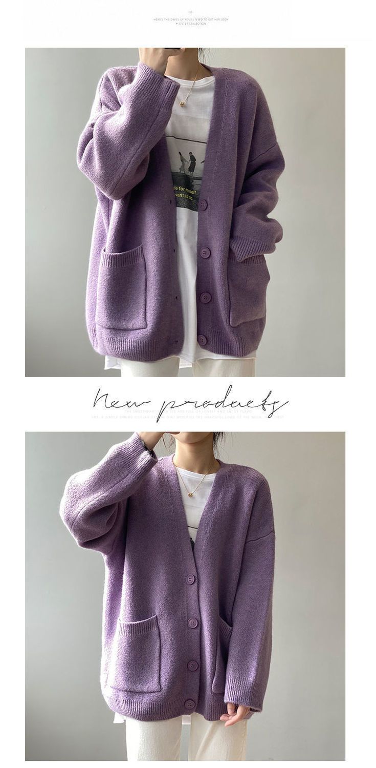 Cardigan en tricot surdimensionné à col en V pour femme, coupe ample, couleur unie, boutonné, décontracté_voghion.com