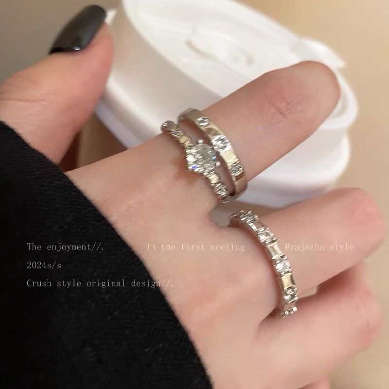 Zircone minimalista in stile freddo per donna, design unico, alla moda e personalizzato, nuovo set di anelli aperti regolabili_voghion.com