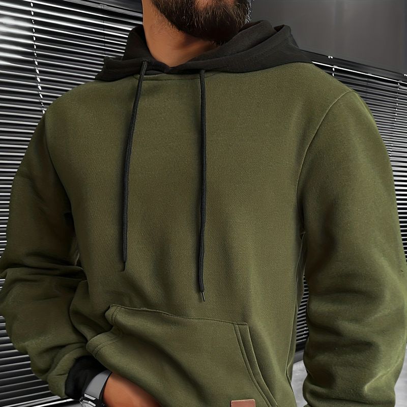 Felpa con cappuccio da uomo sportivo 2024 a maniche lunghe in pile tinta unita in pelle patchwork autunno e inverno_voghion.com
