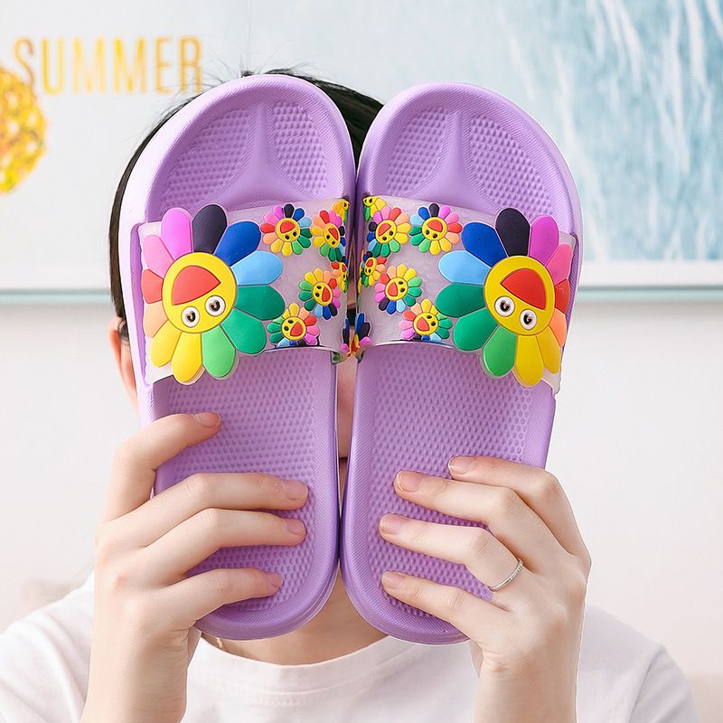 Sonnenblumen-Hausschuhe für Damen, Duschpaare, rutschfeste Eltern-Kind-Sandalen für den Innenbereich für Kinder, weiche EVA-Sommersohle_voghion.com