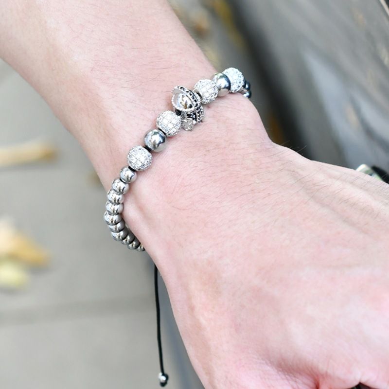 Men's Zircon Beaded Bracelet – Adjustable 6mm Copper Chain With Micro-Set Stones (4 Colors)_voghion.com