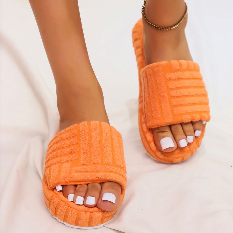 Women's one word thick bottom solid color towel fabric woolly slippers_voghion.com