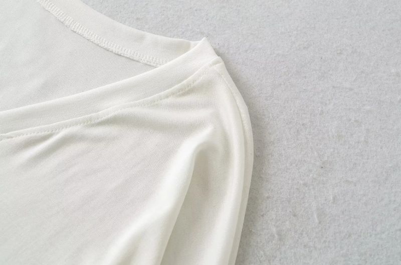 Maglietta da donna a maniche lunghe in Tencel con scollo a V – Top basic slim fit per strati (bianco/marrone, S-L)_voghion.com