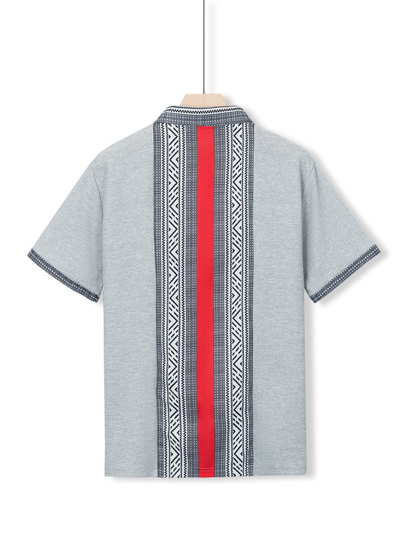 Herrenhemd mit Waffelmuster und lässigem Revers und Knopfleiste, kurzärmelig_voghion.com