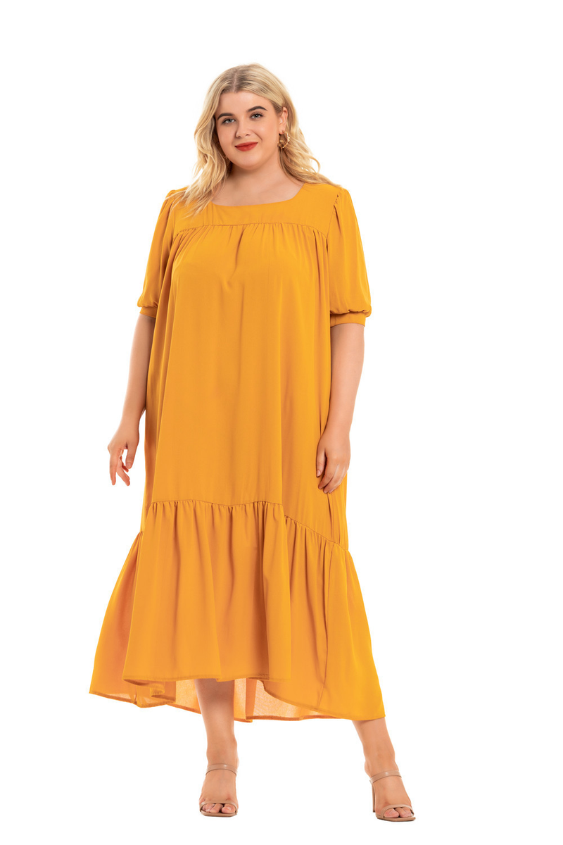 2023 frauen Sommer Neue Rundhals Boho Kurzarm Lose sitzende Plus größe Kleider_voghion.com