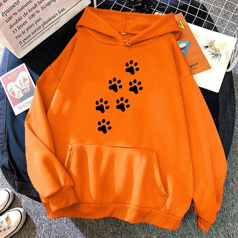 Spring Autumn Ladies Hoodies Dog Paw Letter Print Hooded Fashion Women Sweatshirt Long Sleeve Casual Tops Sweatshirts_voghion.com