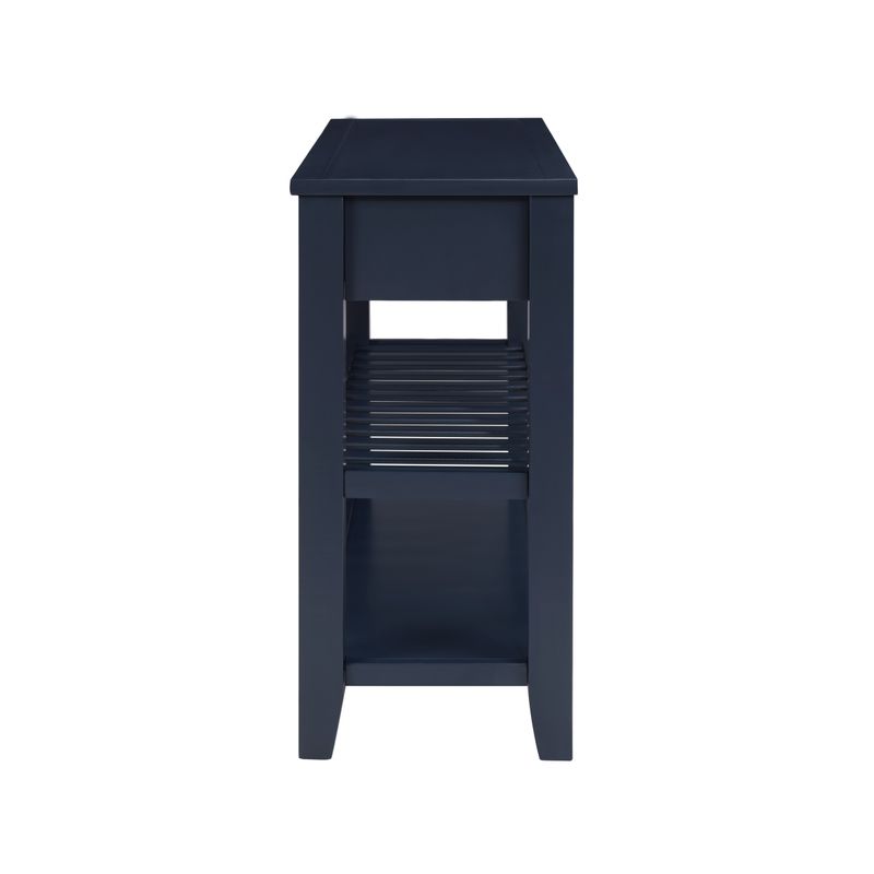 Retro Design Console Table With Two Open Shelves, Pine Solid Wood Frame And Legs For Living Room_voghion.com