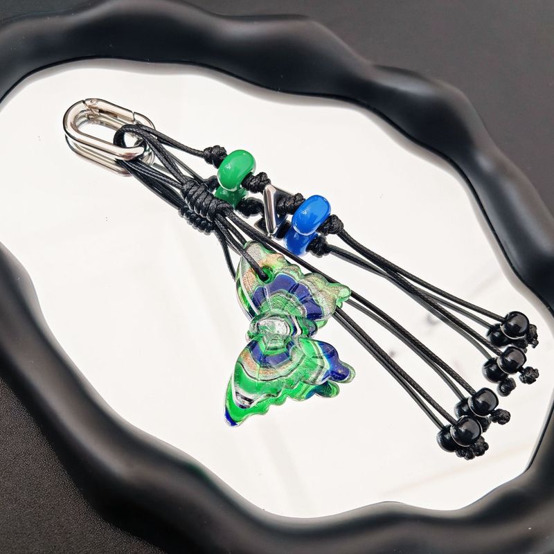 Ciondolo per borsa a forma di farfalla, portachiavi con nappa alla moda, ciondolo per borsa in corda intrecciata con perline di vetro_voghion.com