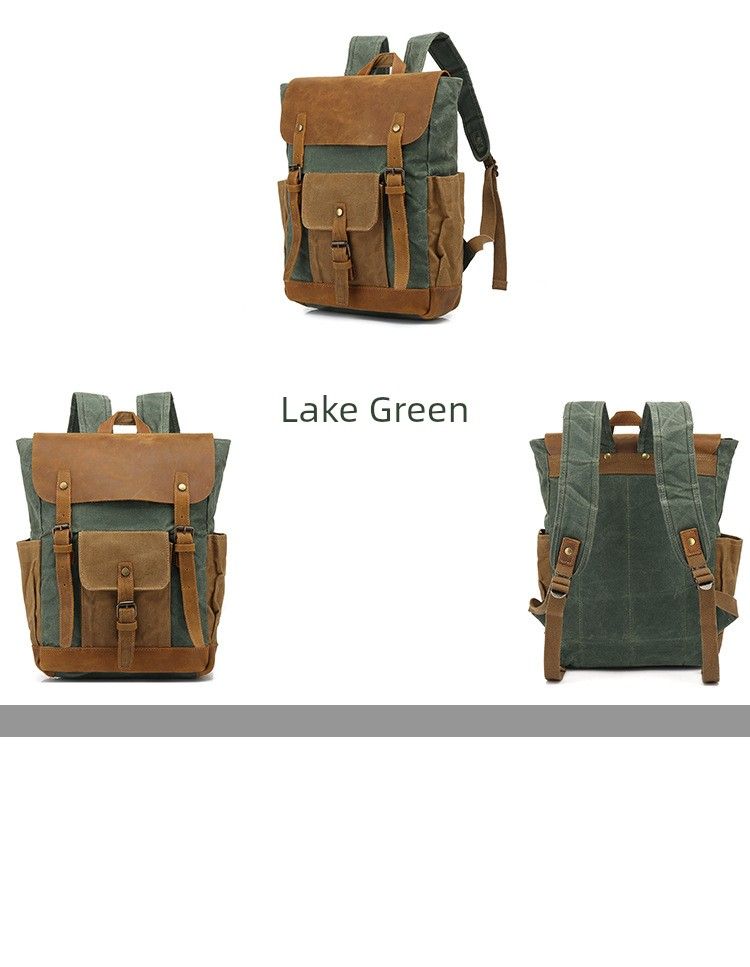 Reise Männer Öl Wachs Leinwand Outdoor Leder Rucksack_voghion.com