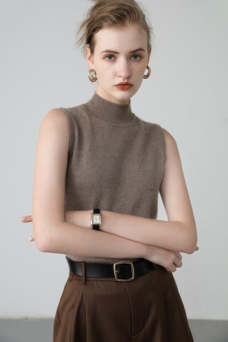 Maglia intima da donna in cashmere con collo alto e maniche lunghe, in maglia, autunno e inverno_voghion.com